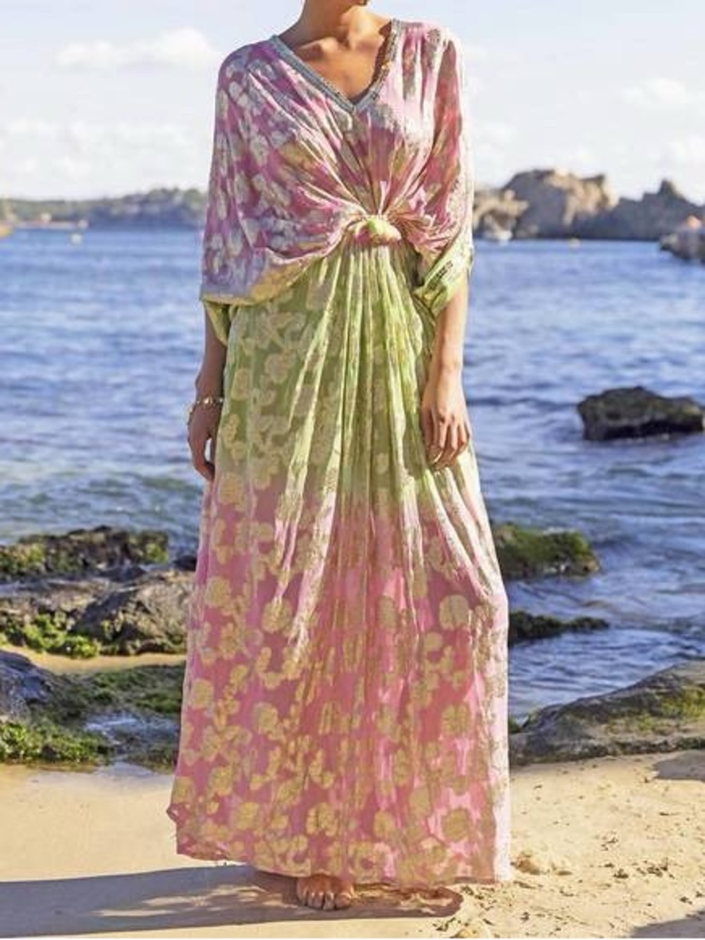 MISS JUNE PARIS pastel kaftan in pink/green